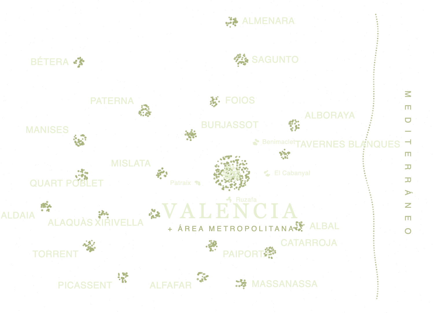 Mapa de cobertura podológica en Valencia ciudad, área metropolitana y municipios cercanos