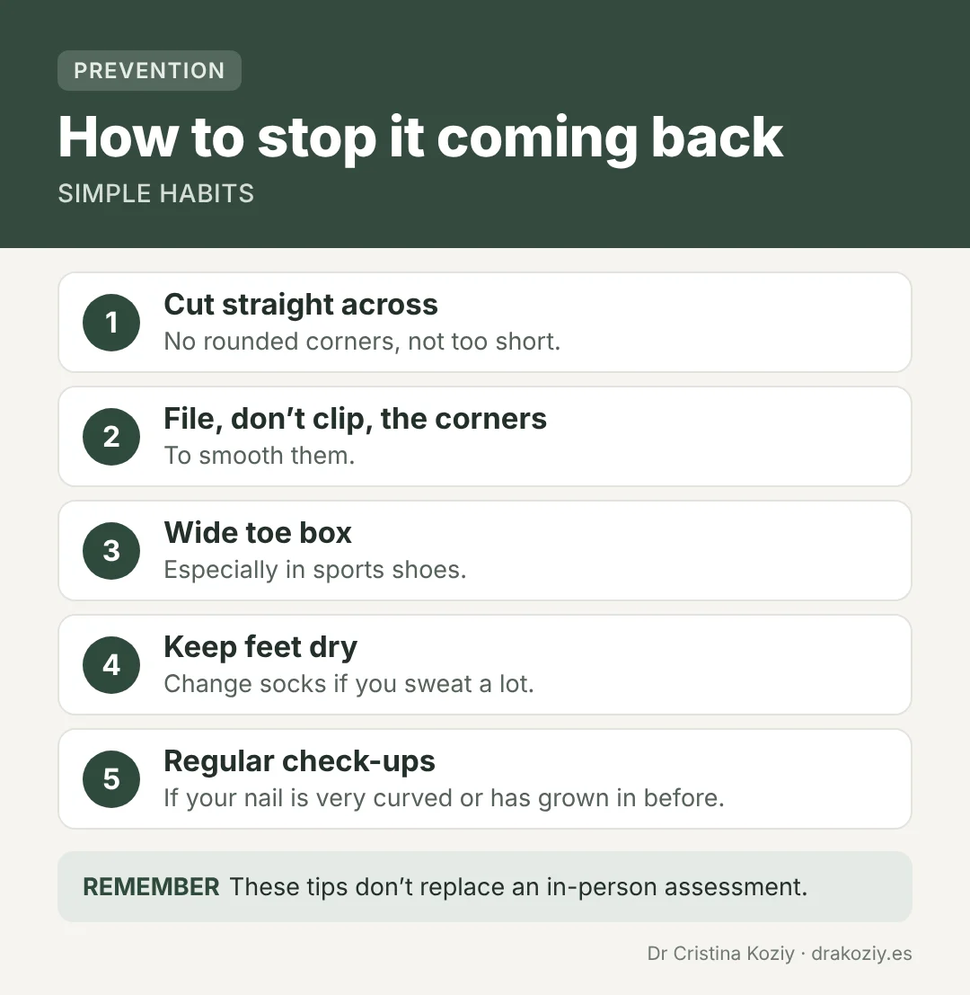 How to stop an ingrown toenail coming back: straight cut, suitable footwear and check-ups