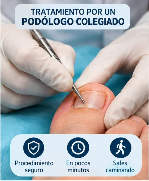 Tratamiento de la uña encarnada por un podólogo colegiado con instrumental estéril